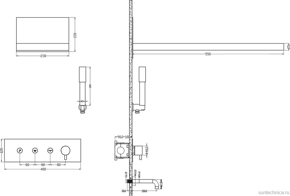 Душевой комплект Boheme Fusion 130-2-MW С ВНУТРЕННЕЙ ЧАСТЬЮ, Matt White