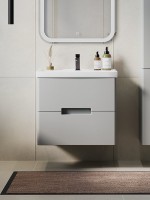 Тумба с раковиной SanStar Ориана 50 подвесная, серая, раковина Kirovit Фостер 50