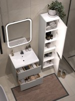 Тумба с раковиной SanStar Ориана 50 подвесная, серая, раковина Kirovit Фостер 50