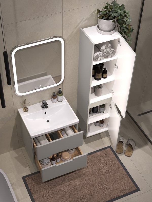 Тумба с раковиной SanStar Ориана 50 подвесная, серая, раковина Kirovit Фостер 50