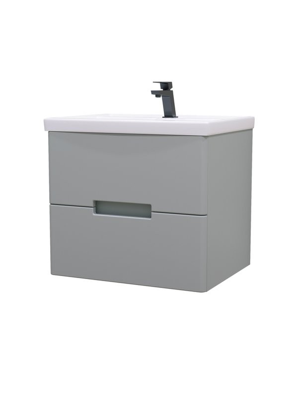 Тумба с раковиной SanStar Ориана 50 подвесная, серая, раковина Kirovit Фостер 50