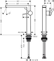 Смеситель для раковины Hansgrohe Tecturis E 240 Fine 73070670 матовый черный