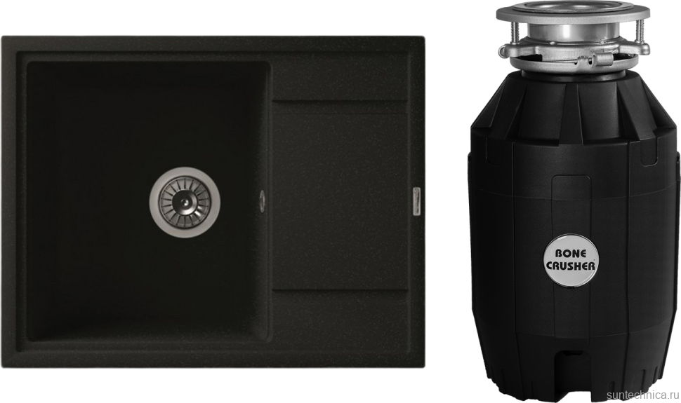 Комплект Мойка Florentina Липси 650 антрацит + Измельчитель Bone Crusher BC 810-AS