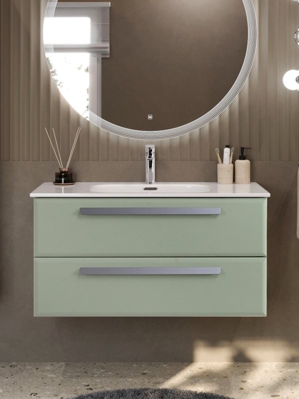 Тумба с раковиной Cezares Eco-Cer-N 100 светло-зеленая матовая, раковина CZR-8095-100, ручки серые