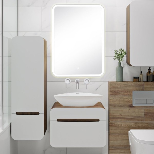 Мебель для ванной комнаты Runo Ницца 60 темное дерево, белая, раковина Terzo 60