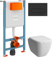 Комплект Унитаз подвесной VitrA Shift 7742B003-0075 белый глянцевый + Крышка 91-003-009 с микролифтом, петли хром + Инсталляция V-Fix Core 732-5800-01 с кнопкой смыва Root R 740-2211 черной матовой