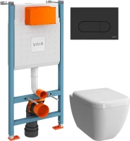 Комплект Унитаз подвесной VitrA Shift 7742B003-0075 белый глянцевый + Крышка 91-003-009 с микролифтом, петли хром + Инсталляция V-Fix Core 732-5800-01 с кнопкой смыва Root R 740-2211 черной матовой
