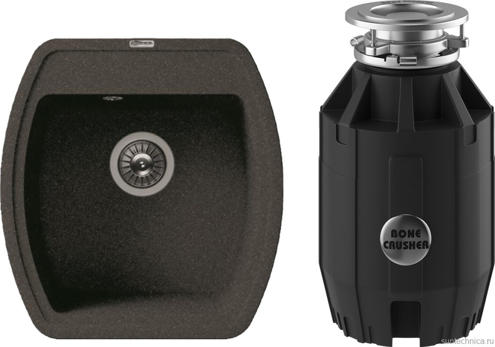 Комплект Мойка Florentina Нире 480 черный + Измельчитель Bone Crusher BC 910-AS