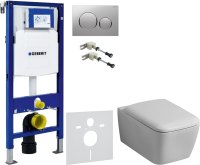 Комплект Унитаз подвесной Geberit iCon Square 201950000 + Крышка Square 571910000 + Крепления Duofix 111.815.00.1 к стене + Звукоизоляция + Инсталляция UP 320 111.300.00.5 + Кнопка Sigma 20 115.882.JQ.1 хром матовый, хром глянцевый
