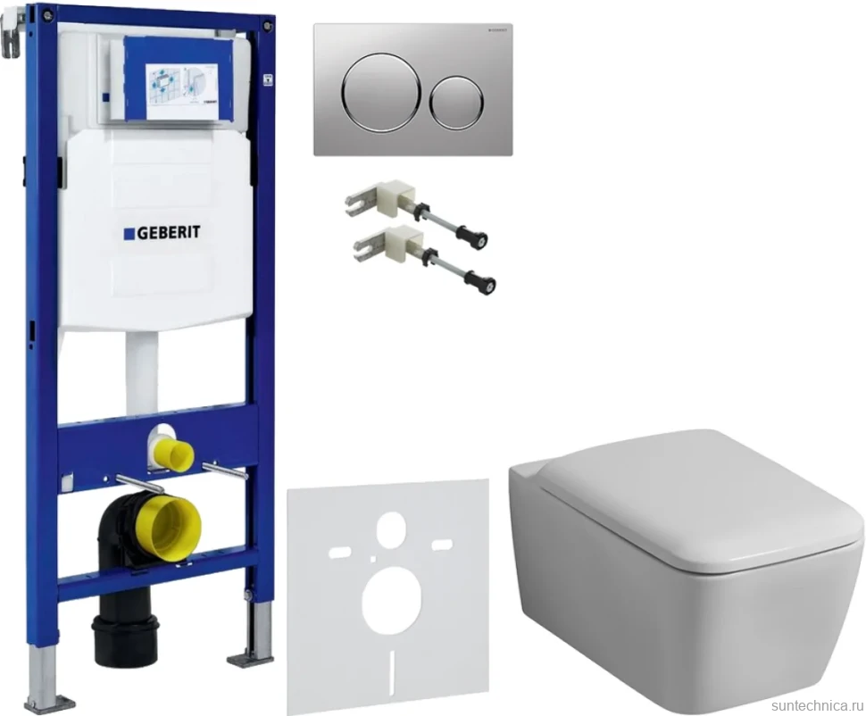 Комплект Унитаз подвесной Geberit iCon Square 201950000 + Крышка Square 571910000 + Крепления Duofix 111.815.00.1 к стене + Звукоизоляция + Инсталляция UP 320 111.300.00.5 + Кнопка Sigma 20 115.882.JQ.1 хром матовый, хром глянцевый