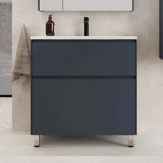 Тумба с раковиной Style Line Лима 100 см напольная LINE 100 2 ящика PLUS Графит ЭМАЛЬ