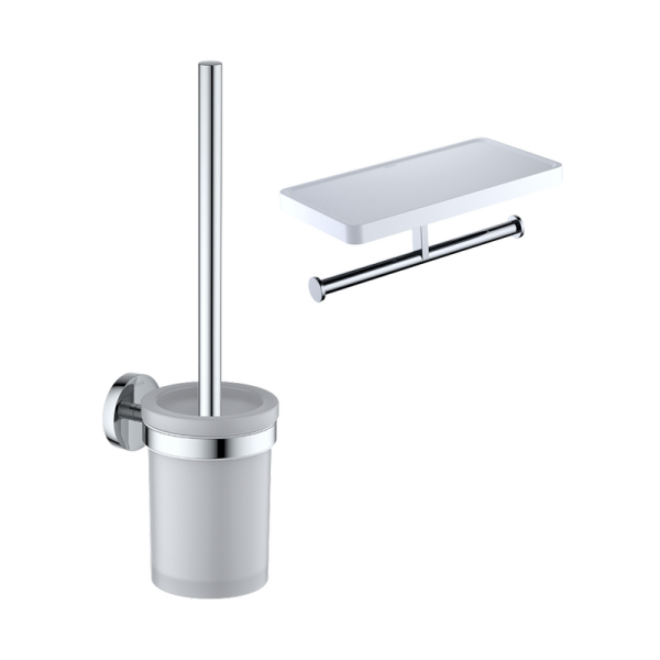 Набор Держатель AQUATEK Европа AQ4919CR, двойной, с полкой для телефона, хром + Ершик AQ4110CR, хром