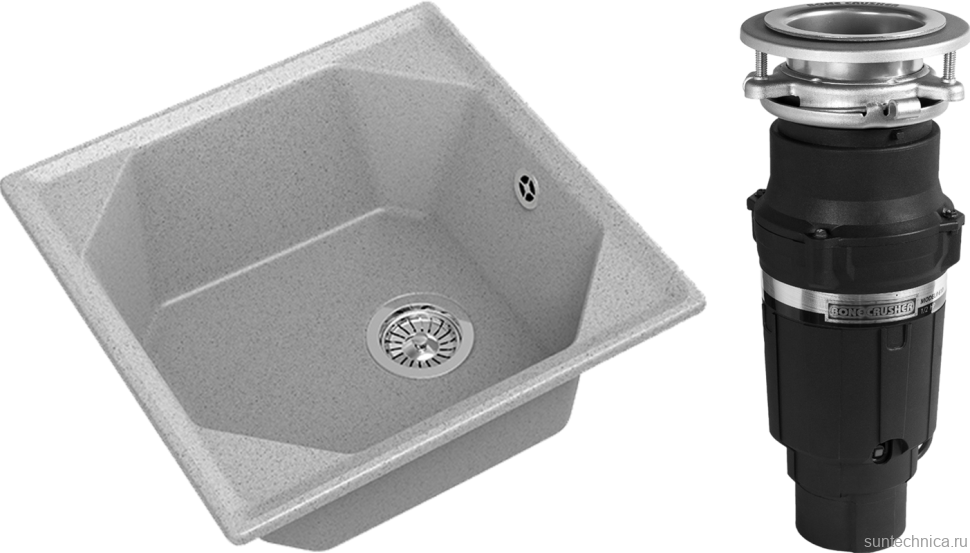 Комплект Мойка GranFest Unique U-500 серая + Измельчитель Bone Crusher BC 610-AS