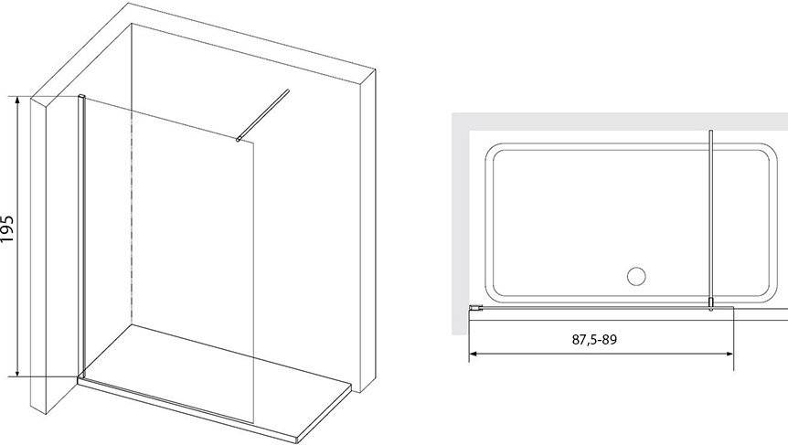 Душевая перегородка RGW Walk In Walk In WA-10 900x1950 профиль хром