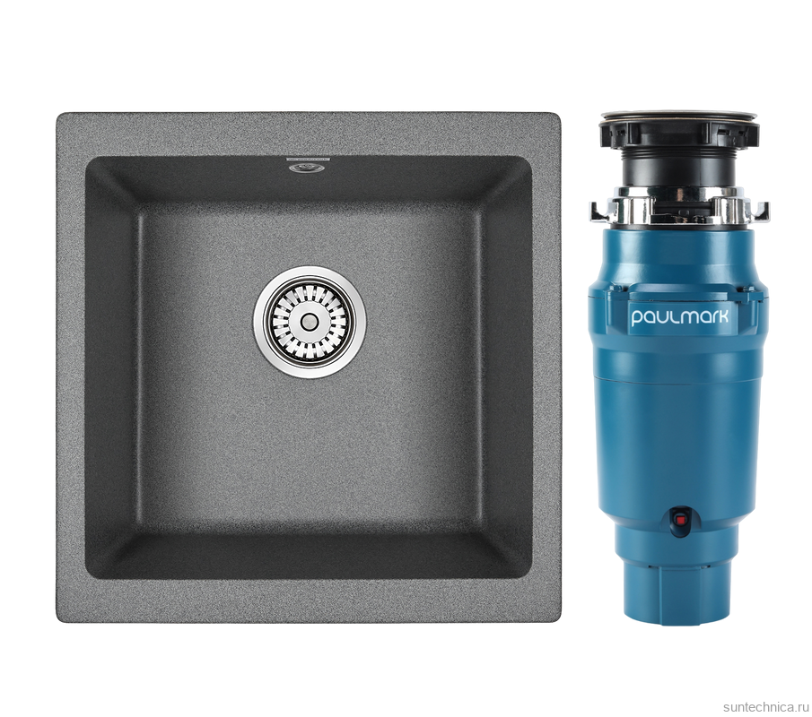 Комплект Мойка Paulmark Brilon PM104546-DG графит + Измельчитель Intenso