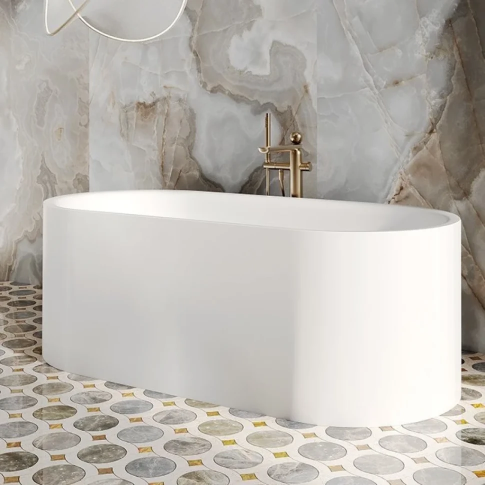 Ванна из искусственного камня Salini Perla 1049101G 170x80 см, отдельностоящая, белая, овальная, с донным клапаном
