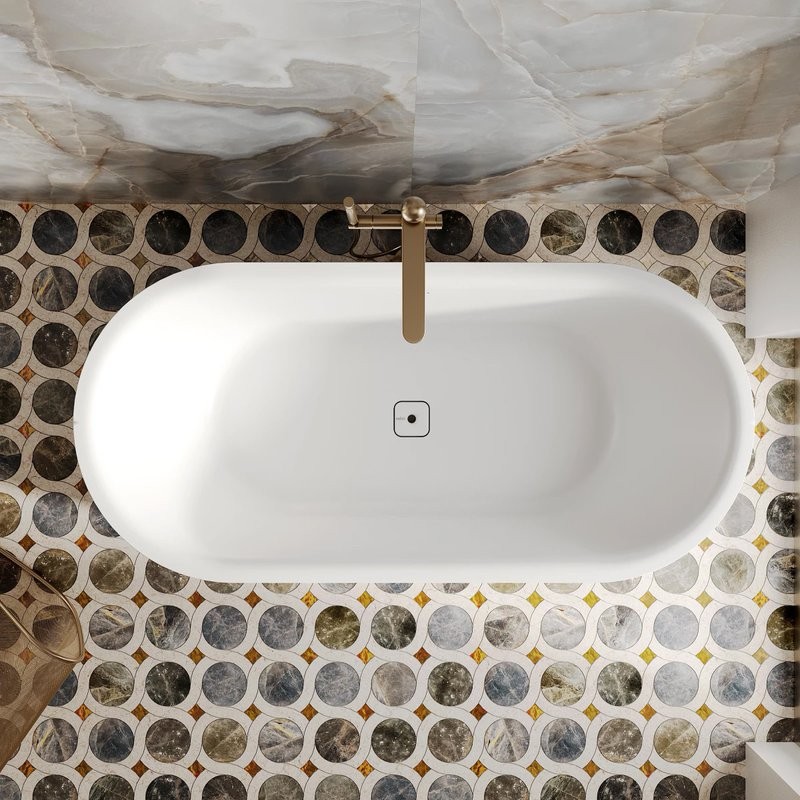 Ванна из искусственного камня Salini Perla 1049101G 170x80 см, отдельностоящая, белая, овальная, с донным клапаном