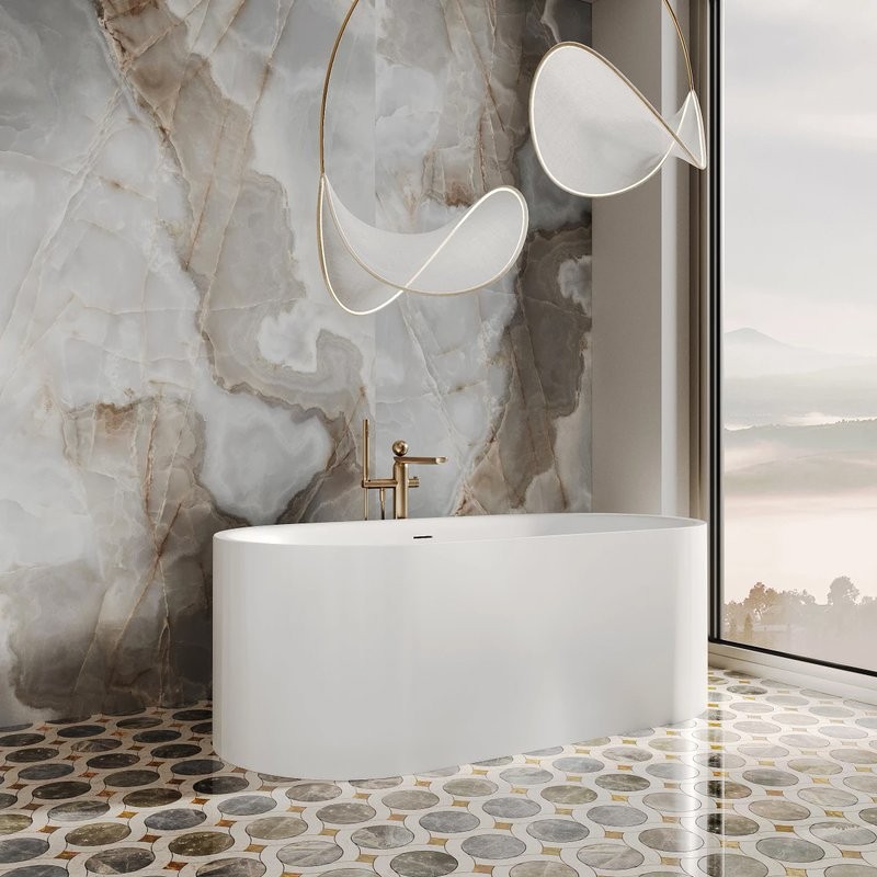 Ванна из искусственного камня Salini Perla 1049101G 170x80 см, отдельностоящая, белая, овальная, с донным клапаном