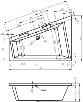Акриловая ванна Riho Doppio L 180x130 см, угловая, левая, встраиваемая, белая, асимметричная, с каркасом, со сливом-переливом