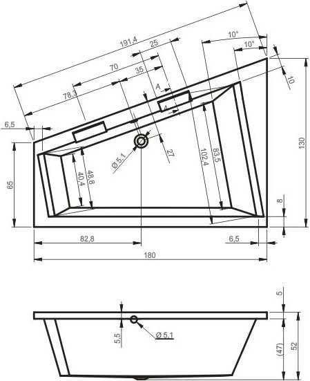 Акриловая ванна Riho Doppio L 180x130 см, угловая, левая, встраиваемая, белая, асимметричная, с каркасом, со сливом-переливом
