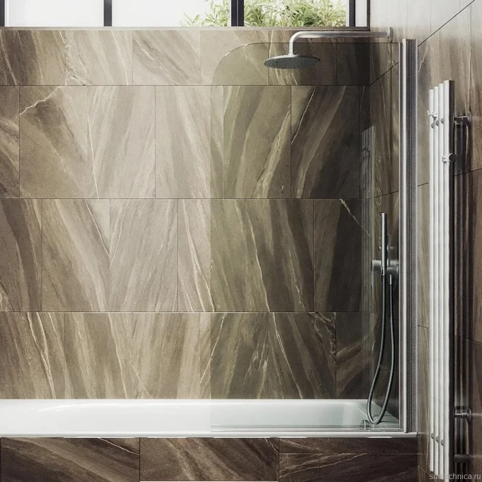 Шторка на ванну Maybahglass MGV-596-5 40x140, профиль матовый хром, стекло прозрачное