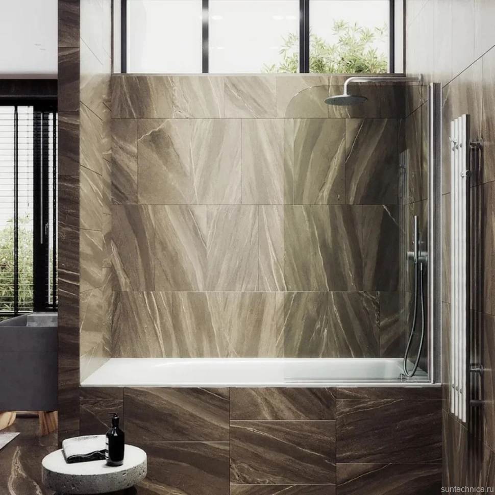 Шторка на ванну Maybahglass MGV-596-5 40x140, профиль матовый хром, стекло прозрачное