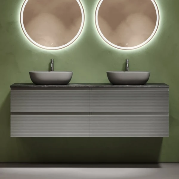 Тумба с раковиной Sancos Folk 160 ergraut soft, столешница черный мрамор TT160A1X, раковина CN6009MH