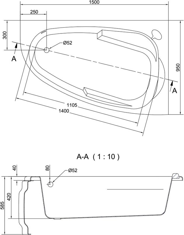 Акриловая ванна Cersanit Joanna R 150x95 см, угловая, правая, встраиваемая, ультрабелая, асимметричная, на ножках