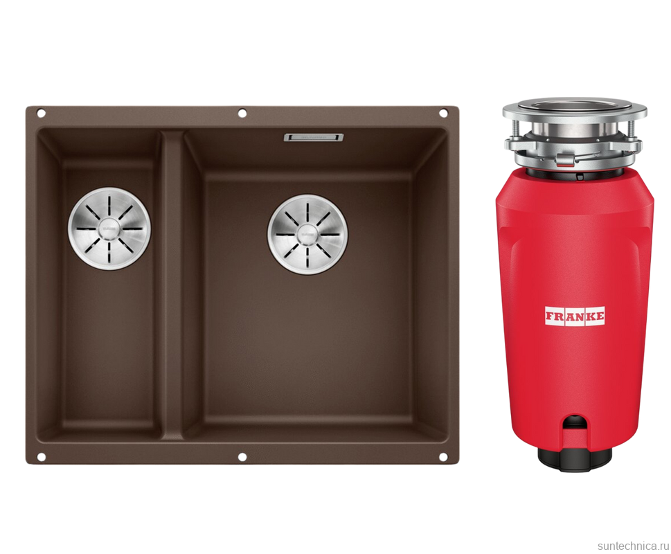 Комплект Мойка Blanco Subline 340/160-U кофе, правая + Измельчитель Franke
