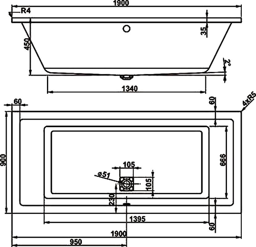 Акриловая ванна Vagnerplast Cavallo 190x90 см, пристенная, ультрабелая, с каркасом