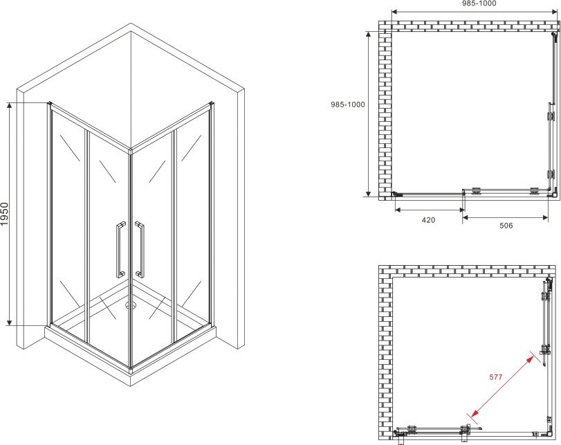 Душевой уголок Abber Schwarzer Diamant AG02100BH 100x100, профиль черный, стекло прозрачное