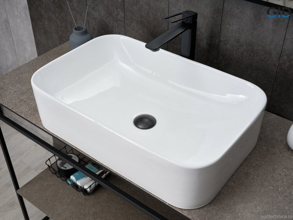 Накладная раковина GID Geometrico N9599 61 глянцевая белая, прямоугольная, фаянс