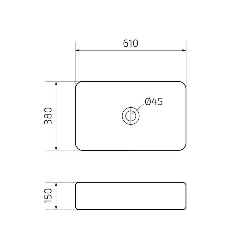 Накладная раковина GID Geometrico N9599 61 глянцевая белая, прямоугольная, фаянс