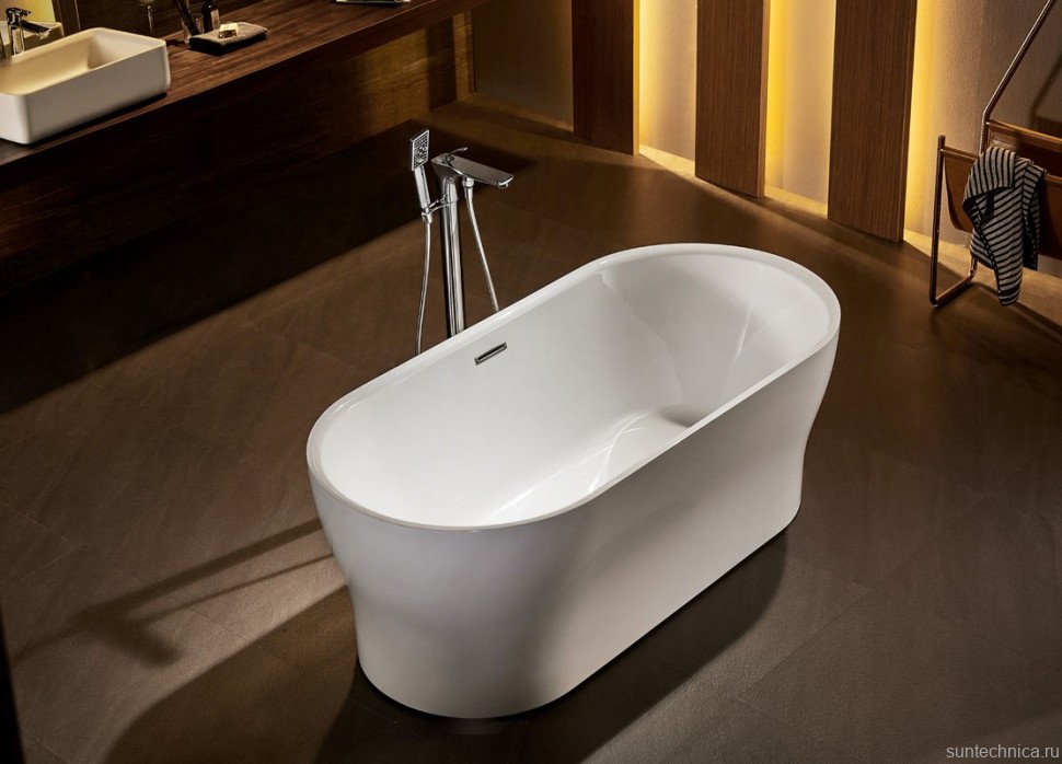 Акриловая ванна BelBagno BB405-1500-800 без опоры 150x80 см, отдельностоящая, белая, овальная, со сливом-переливом