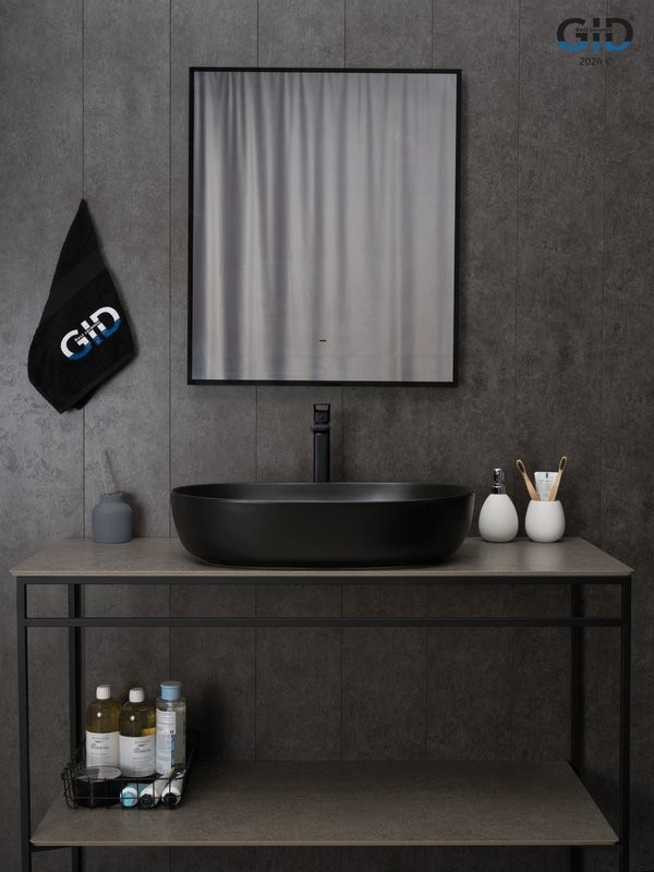 Накладная раковина GID Lago Bm1348 61 матовая черная, овальная, фаянс