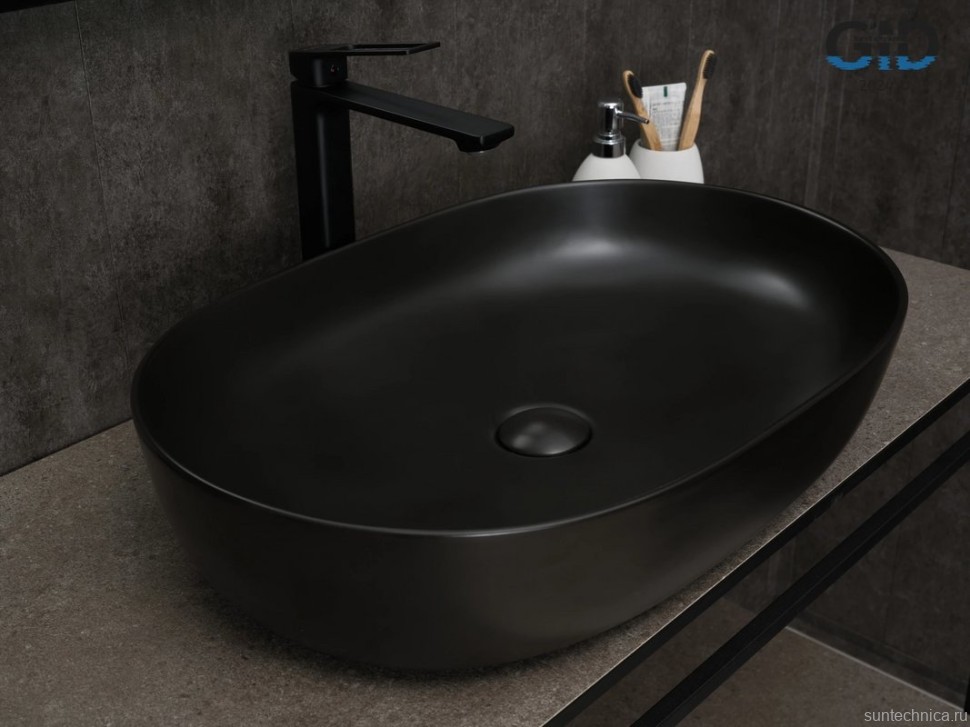 Накладная раковина GID Lago Bm1348 61 матовая черная, овальная, фаянс