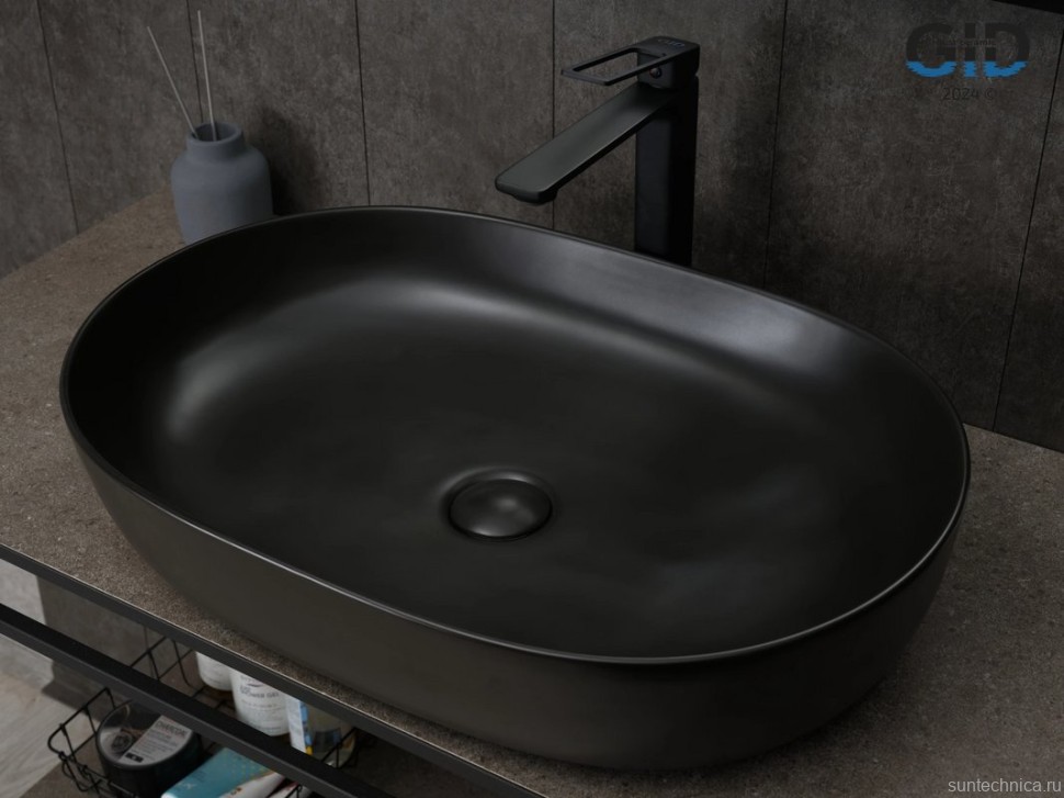 Накладная раковина GID Lago Bm1348 61 матовая черная, овальная, фаянс