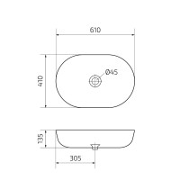 Накладная раковина GID Lago Bm1348 61 матовая черная, овальная, фаянс