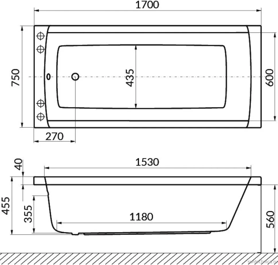 Акриловая ванна Excellent Aquaria WAEX.AQU17.ULTRA 170x75 см, левая, встраиваемая, с гидромассажем, белая, с каркасом, со сливом-переливом