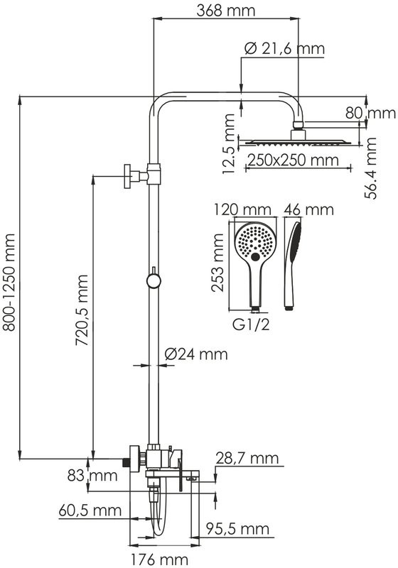 Душевая стойка Wasserkraft Mindel 8500 A185.254.155.WM белая