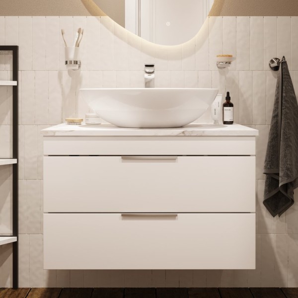 Тумба под раковину со столешницей STWORKI Копенгаген 80 белая, сатиновая белая