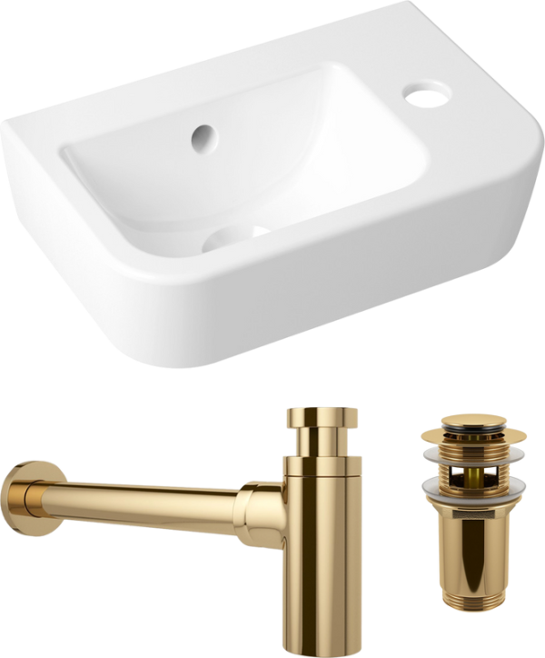 Комплект Раковина маленькая Lavinia Boho One 33310001R + Донный клапан Wellsee Drainage System 182131000 золото + Сифон 182106000 золото