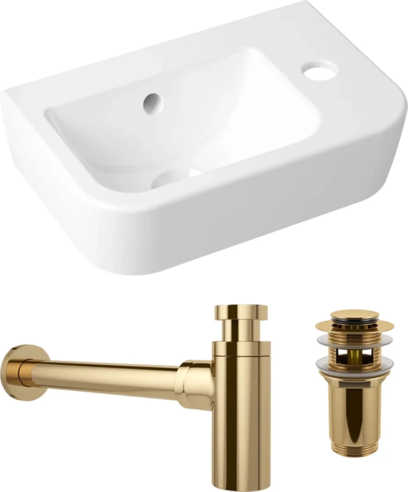 Комплект Раковина маленькая Lavinia Boho One 33310001R + Донный клапан Wellsee Drainage System 182131000 золото + Сифон 182106000 золото