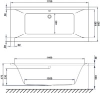 Акриловая ванна WHITECROSS Savia Duo SMART 170x80 см, пристенная, с гидромассажем, белая, с каркасом, со сливом-переливом, фурнитура бронза