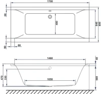Акриловая ванна WHITECROSS Savia Duo SMART 170x80 см, пристенная, с гидромассажем, белая, с каркасом, со сливом-переливом, фурнитура бронза
