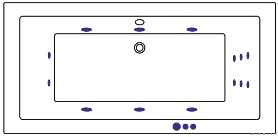 Акриловая ванна WHITECROSS Savia Duo SMART 170x80 см, пристенная, с гидромассажем, белая, с каркасом, со сливом-переливом, фурнитура бронза