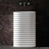 Раковина напольная Abber Stein AS2550 58 матовая белая, овальная, моноблок, искусственный камень