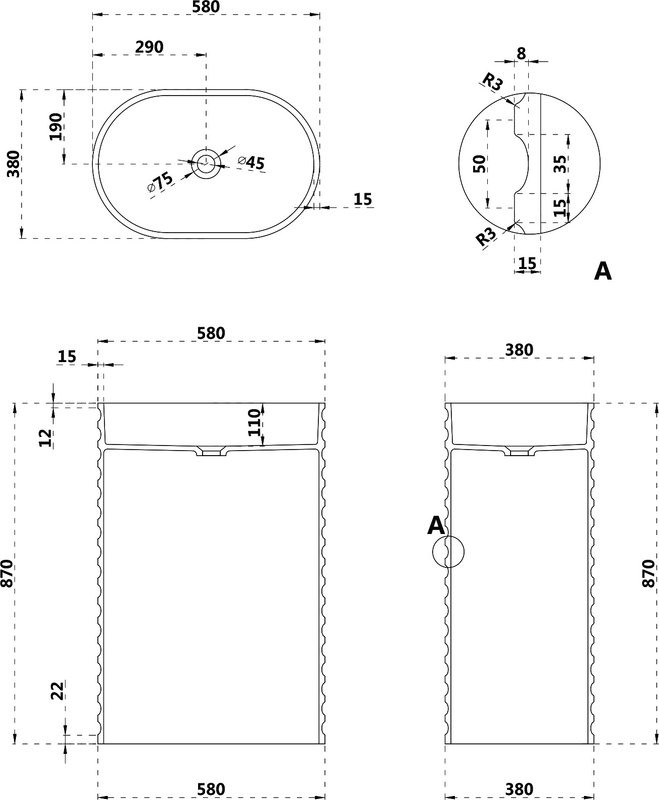Раковина напольная Abber Stein AS2550 58 матовая белая, овальная, моноблок, искусственный камень