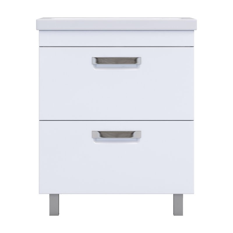 Мебель для ванной комнаты Vigo Plaza 70 напольная, 2 ящика, белая, раковина Como 70