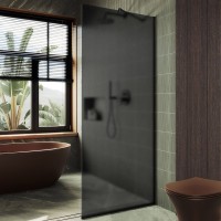 Душевая перегородка Maybahglass MGD-694-6у 89 см, профиль черный, стекло графит матовое